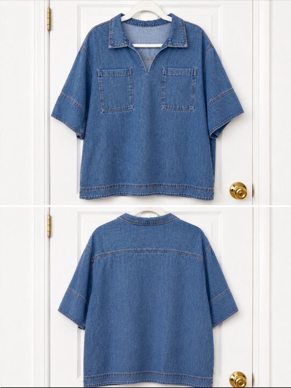 Women’s Blue Denim Short-Sleeve Pullover Top